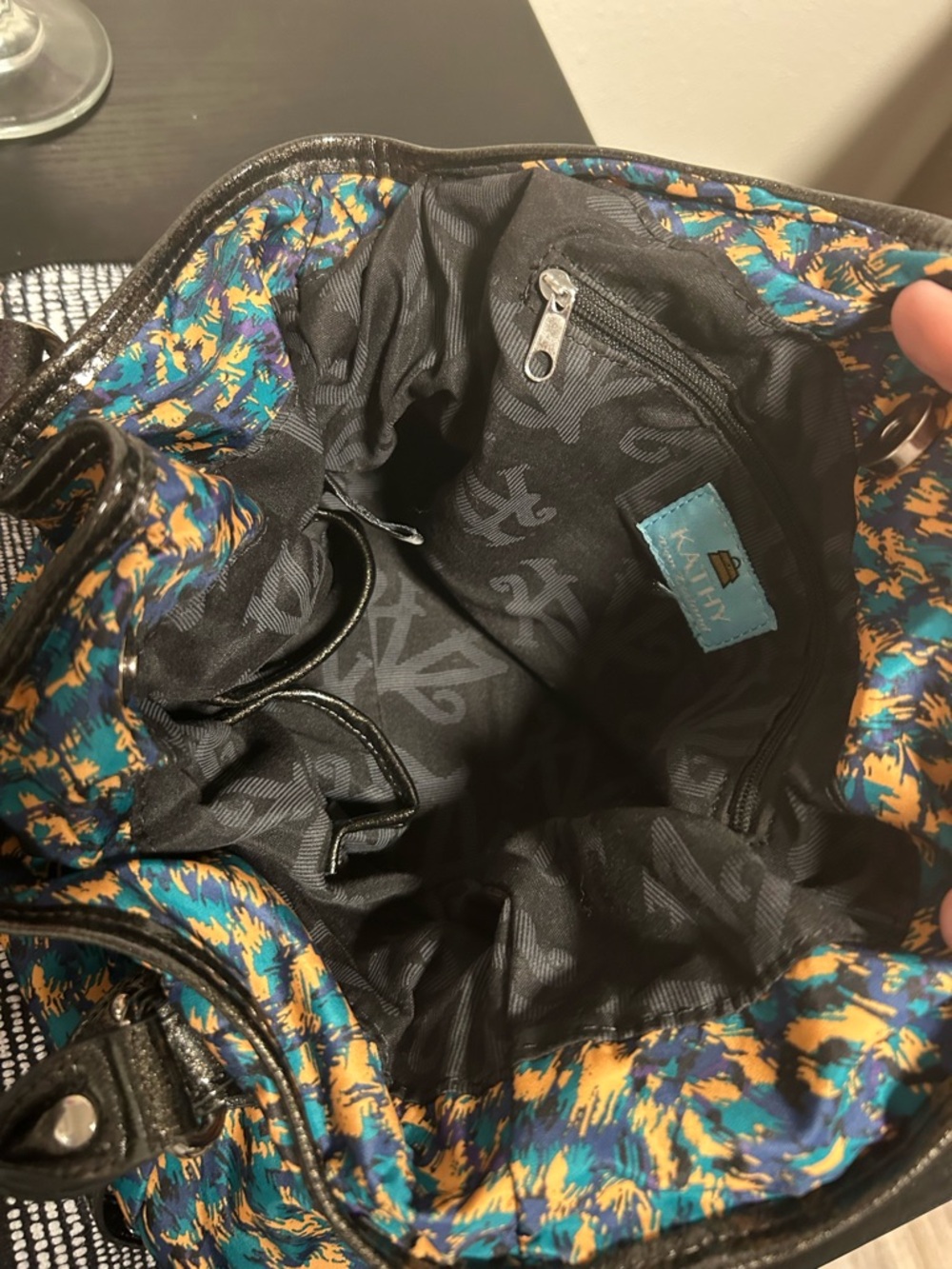 Kathy Van Zeeland Y2K Ruffle Top Teal, Gold & Black Patterned Shoulder Bag - Picture 11 of 15